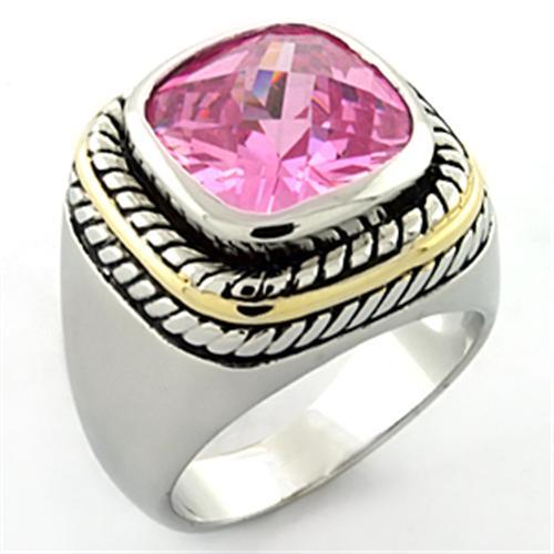 LOA667 - Rhodium Brass Ring with AAA Grade CZ  in Rose-0